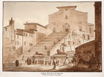 La Iglesia de Santa María en Aracoeli sobre las ruinas del Templo Capitolino de Júpiter, 1833